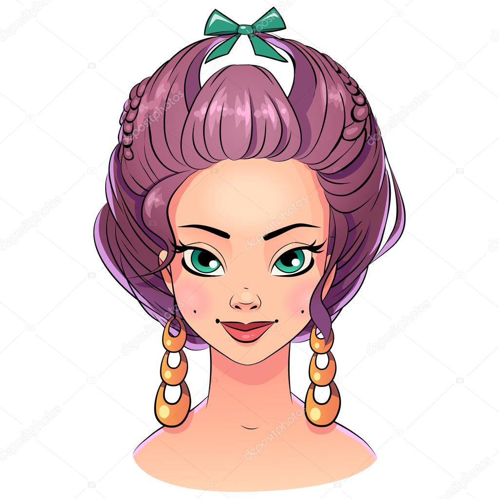 Art beautiful hair style girl portrait, bright pastel color with black  stroke contour. Vector clipart isolated on white. Stock Vector Image by  ©AnnaArtBox #67142095