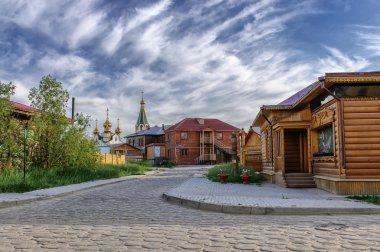 Wooden buildings at old town, Yakutsk, Russia. clipart
