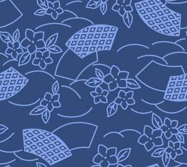 Japon Çiçek Hayranı Vektörü Kusursuz Desen