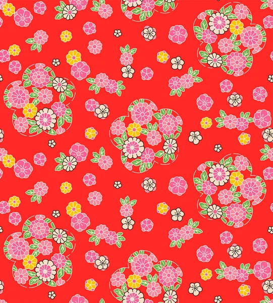Japanese Cute Floral Bouquet Vector Seamless Pattern — Stock Vector