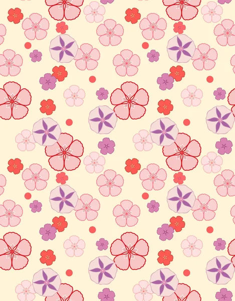 Japonais Fleur Douce Vecteur Modèle Sans Couture — Image vectorielle