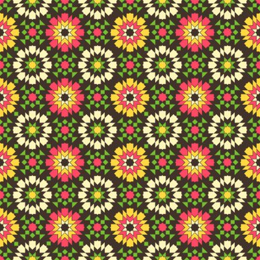 Japon Renkli Geometrik Çiçek Vektörü Kusursuz Desen