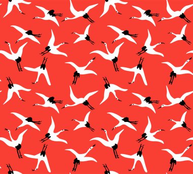 Japon Uçan Turna Vektörü Kusursuz Desen