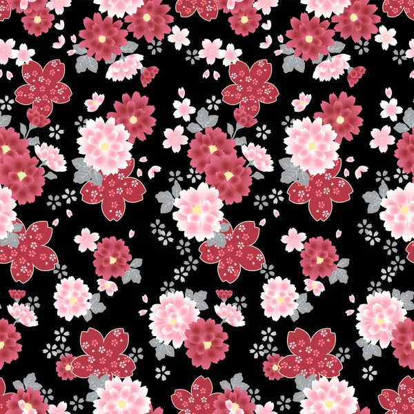 Modèle Sans Couture Vecteur Fleur Luxe Japonais — Image vectorielle