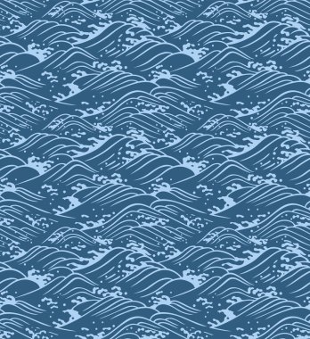 Japon Fırtınası Okyanusu Dalgası Su Sıçratma Vektörü Kusursuz Desen