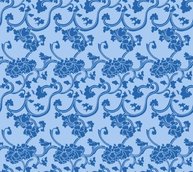 Japon Lüksü Kıvrımlı Çiçek Vektörü Kusursuz Desen