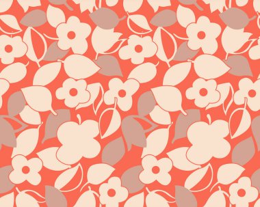 Japon Şirin Çiçeği ve Yaprak Vektörü Kusursuz Desen