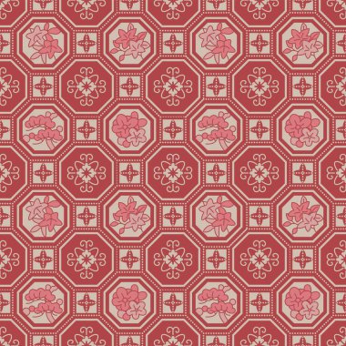 Japon Çiçeği Odaklı Motif Vektörü Kusursuz Desen