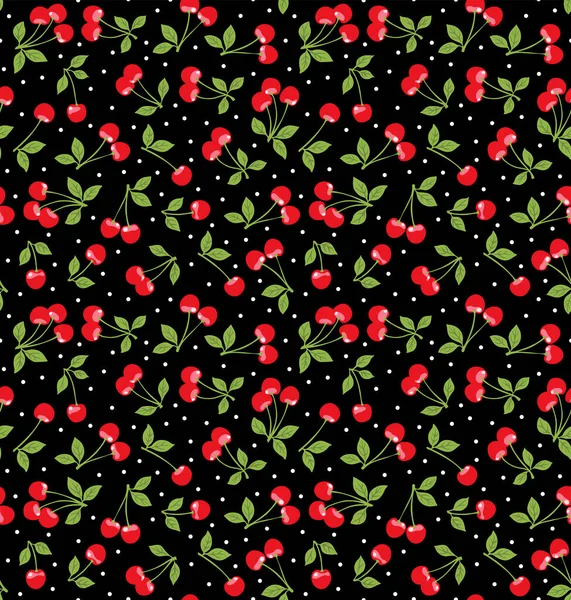 Japanese Cute Red Cherry Vector Seamless Pattern — Stock Vector