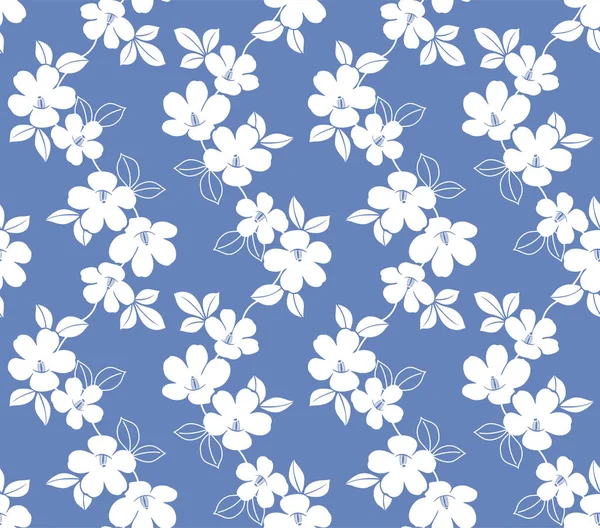 Japanese White Flower Branch Vector Seamless Pattern — Stock Vector