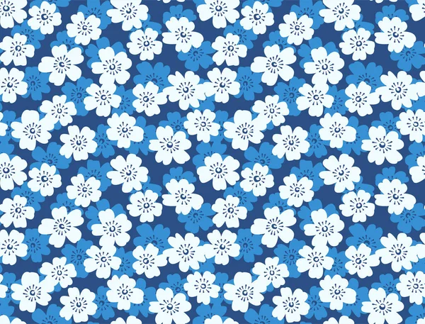 Japonés Lindo Azul Flor Vector Sin Costura Patrón — Vector de stock
