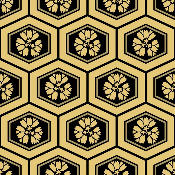 Japansk Lyx Hexagon Blomma Vektor Sömlös Mönster — Stock vektor