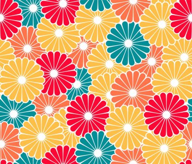 Japon Renkli Çiçek Vektörü Kusursuz Desen