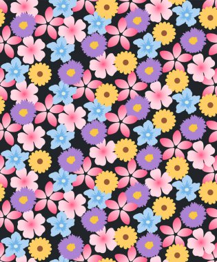 Japon Renkli Tropikal Çiçek Vektörü Kusursuz Desen