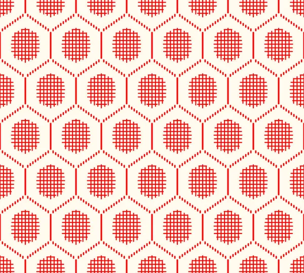 Japanese Cute Red Honeycomb Vector Seamless Pattern — 스톡 벡터