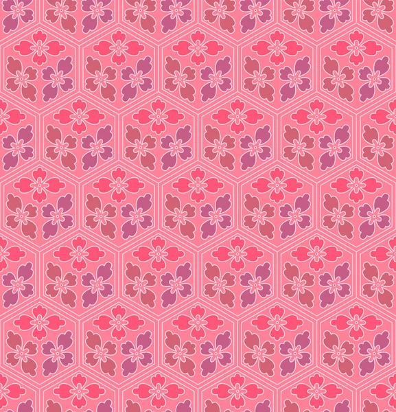 Flor Japonesa Hexágono Mosaico Vector Patrón Sin Costura — Vector de stock