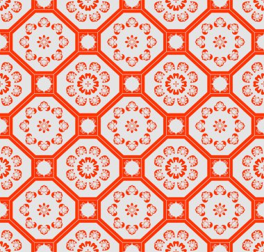 Japon Çiçeği Sekizgen Döşeme Vektörü Kusursuz Desen