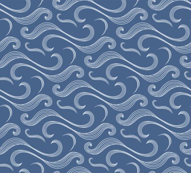 Japon Kıvrımlı Okyanus Dalga Hattı Vektörü Kusursuz Desen