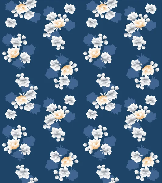 Japanese Luxury White Rose Vector Seamless Pattern — 스톡 벡터