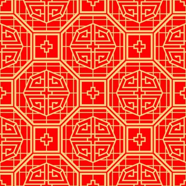 Japon Kırmızı Geometrik Sekizgen Motif Vektörü Kusursuz Desen