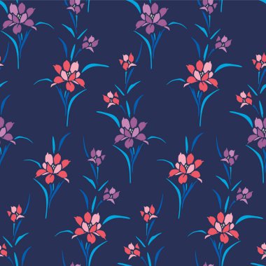 Japon Bahçesi Çiçek Dalları Vektörü Kusursuz Desen