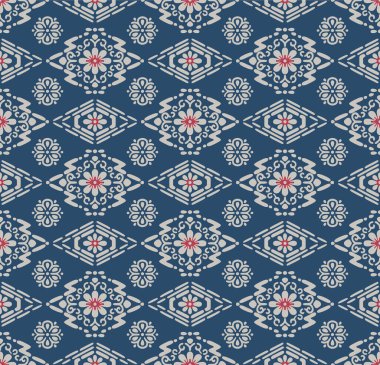 Japon Çiçeği Zigzag Elmas Vektörü Kusursuz Desen