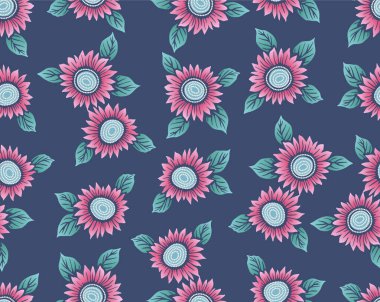 Japon Pembe Çember Çiçek Yaprak Vektörü Kusursuz Desen