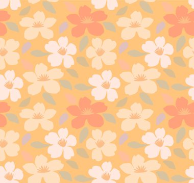 Japon Pastel Tropikal Çiçek Vektörü Kusursuz Desen