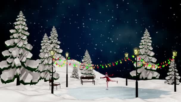 Jolie fille patinant dans le parc de glace .