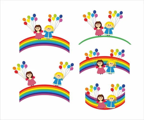 Bambini e arcobaleno — Vettoriale Stock