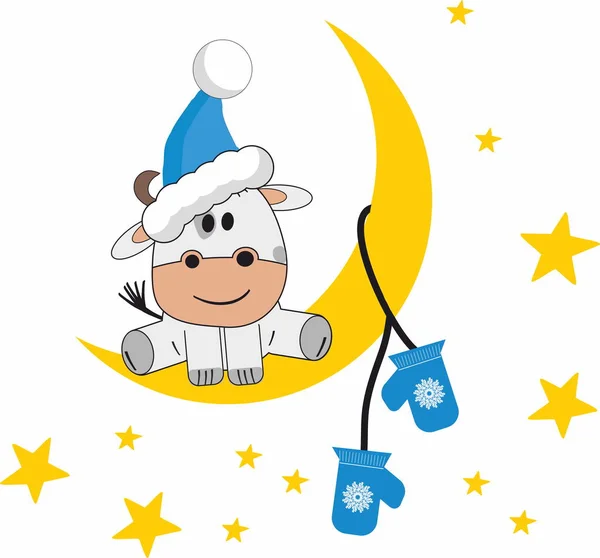 Mignonne Vache Chapeau Père Noël Avec Mitaines Taureau Symbole 2021 — Image vectorielle