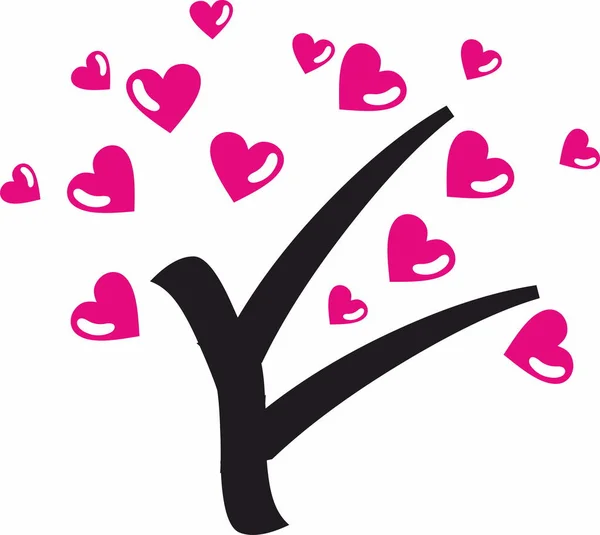 Liebesbaum Mit Vielen Herzen — Stockvektor