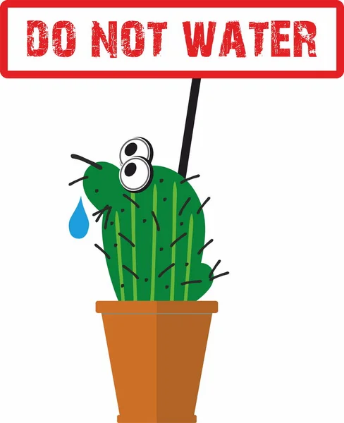 Niedliche Sukkulente Oder Kaktuspflanze Keramiktopf Mit Beschriftung Nicht Gießen Bewässerung — Stockvektor