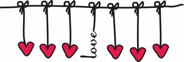 Love Decorative Hearts Hanging Line — Stock Vector