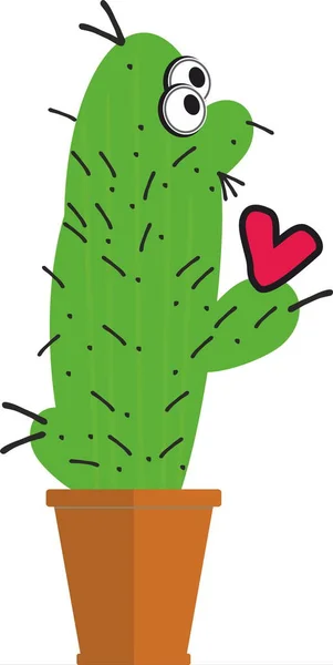 Plante Succulente Cactus Mignonne Dans Pot Céramique Avec Cœur — Image vectorielle