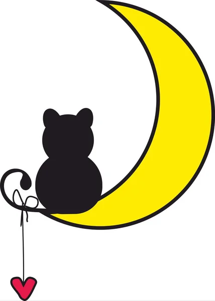 Gato Negro Luna Silueta Gato Icono Vector — Vector de stock