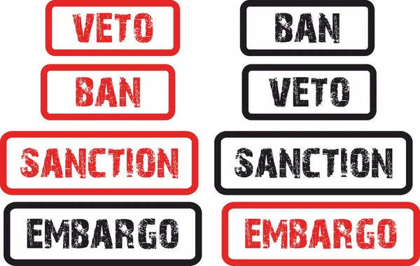 yasak, yaptırım, veto, ambargo damgası ve yazı kırmızı ve siyah 
