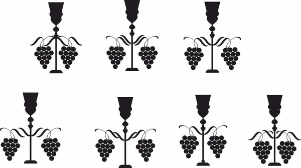 Set Copa Vino Icono Logotipo Silueta Gráfica Negra Simple — Archivo Imágenes Vectoriales