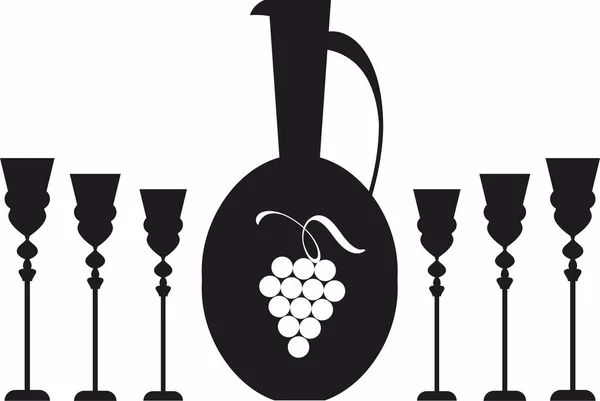 Vintage Jug Bunch Grapes Wine Glass — Stock Vector