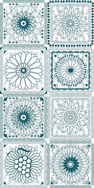 Vintage Tegel Sierlijke Patroon Mandala Set — Stockvector