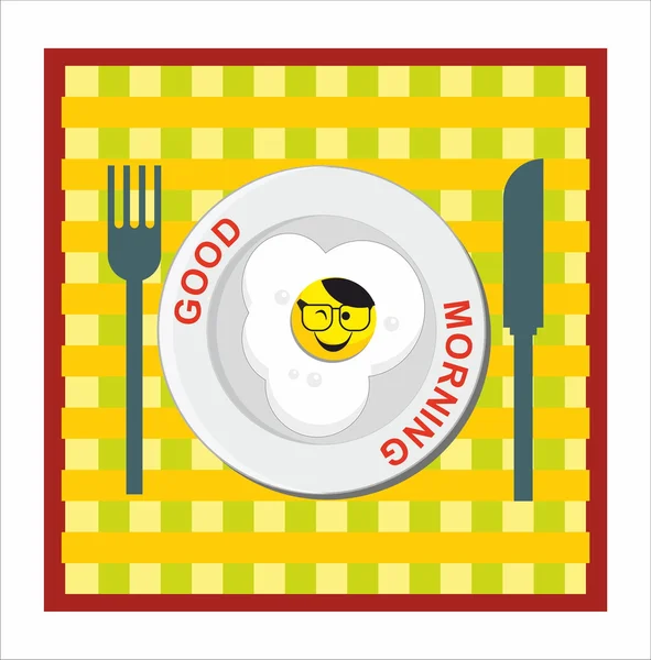 Glimlach pictogram Goedemorgen en gebakken ei — Stockvector