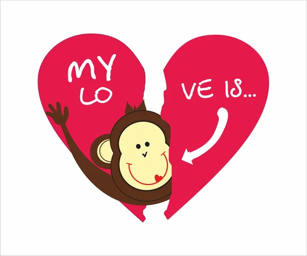 Monkey and broken heart — 图库矢量图片