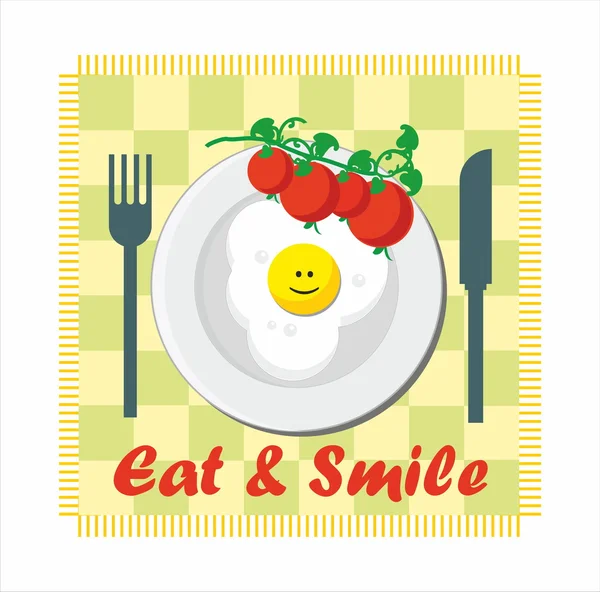 Eat & Smile - tomato and fried egg — Stok Vektör