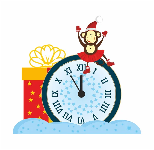 Monkey and New Year Clock — Stock vektor