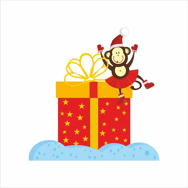 Monkey and New Year Present — Stock Vector