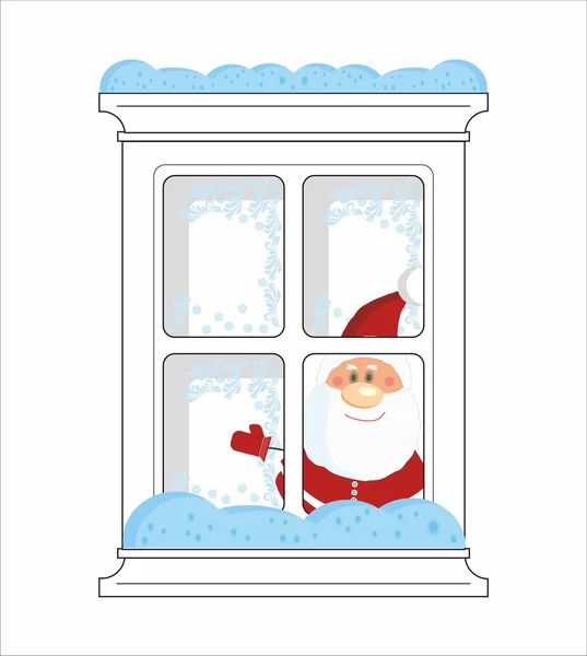 圣诞老人在冬天冻结窗口 — 图库矢量图片