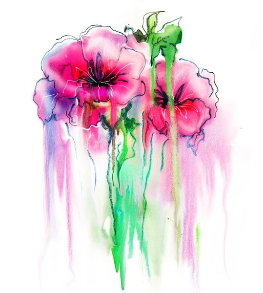 Fleurs dessinées à la main colorées — Photo