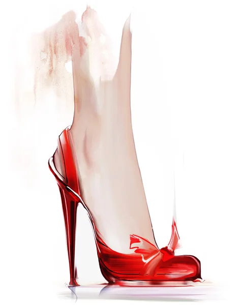 Elegant female leg in red shoe — Stock Photo, Image