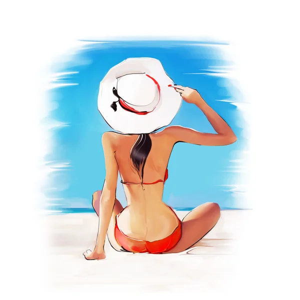 Nő -ban bikini a strandon — Stock Fotó