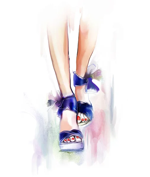 Piernas femeninas con zapatos — Foto de Stock
